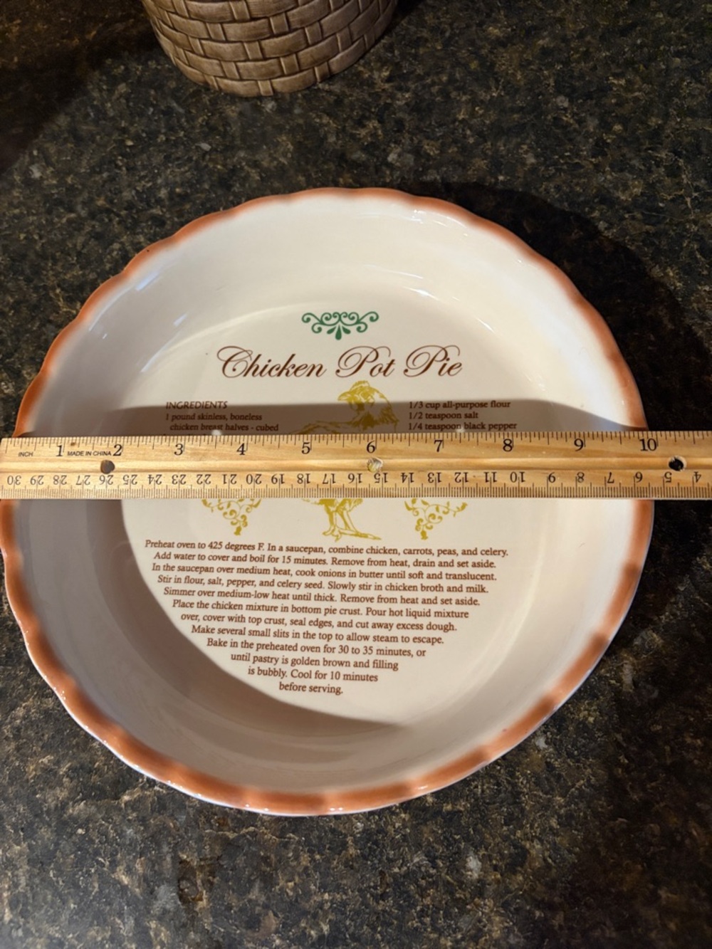 Chicken Pot Pie recipe deep dish plate 10” stoneware heavy for baking - Picture 4 of 4